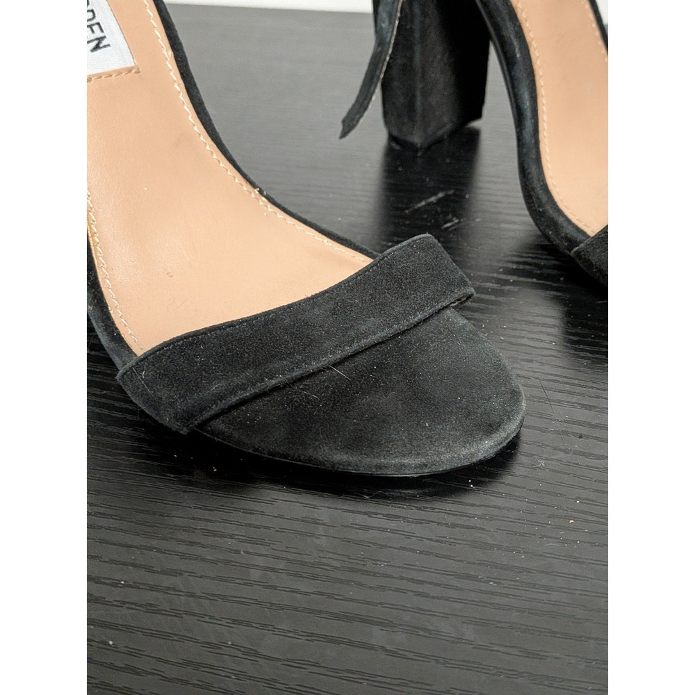 Steve Madden Carrson Black Suede Block Heel Ankle Strap Sandal Womens 6M - Picture 6 of 12